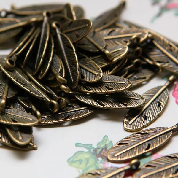 подвеска металлическая "перо", цвет античная бронза, 9х30х2 мм