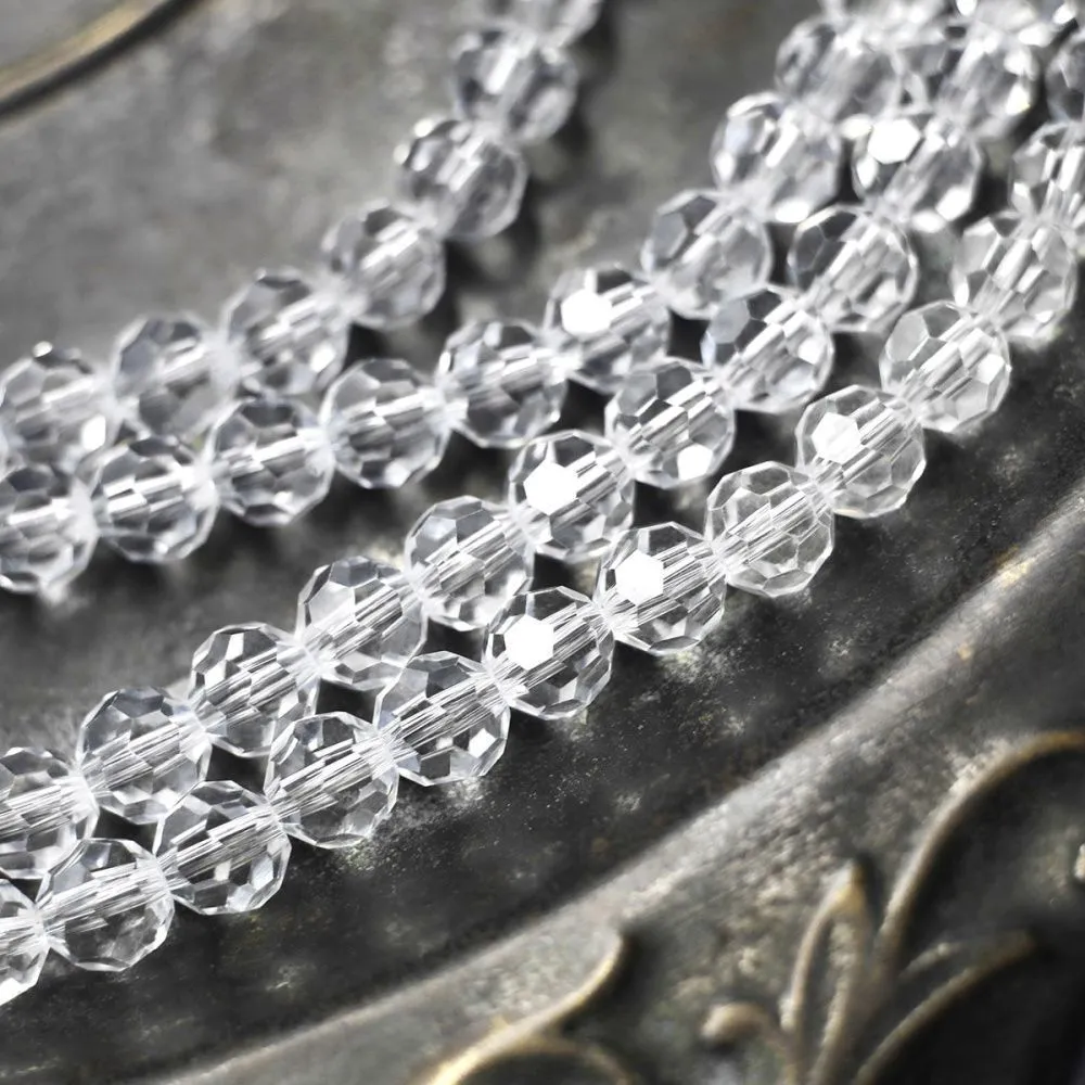 бусина, стекло 8, граненая, цвет прозрачный, 8 мм