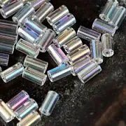 Бусина, стекло, "Трубочка", цвет прозрачный АВ, 4.5-5x2.5 мм (уп 75 шт+/-7 шт)