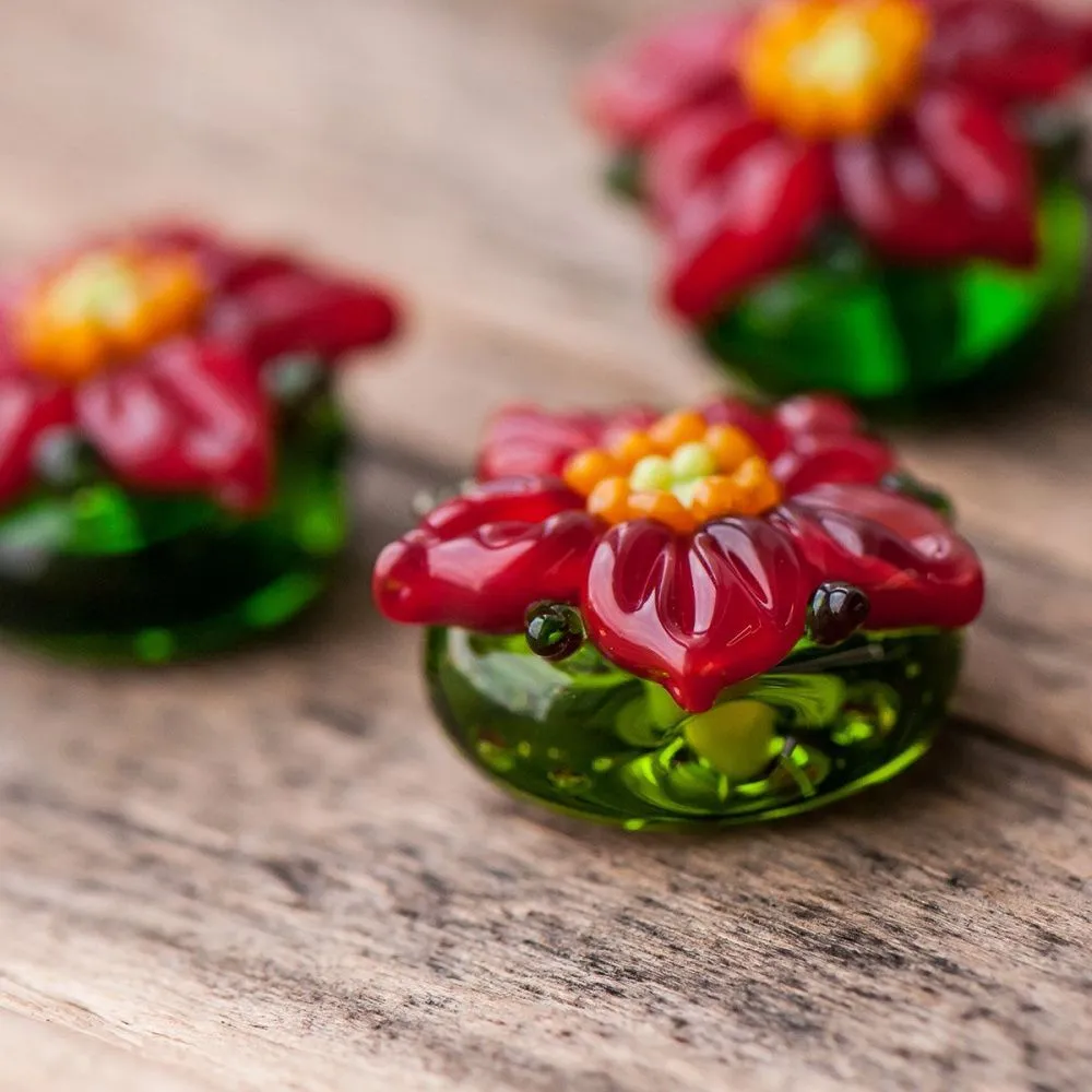 бусина, мурано "пуансеттия", фигурная,19х16 мм