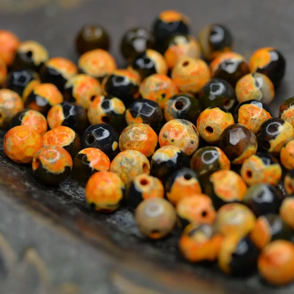 бусина агат 6, граненый, цвет желтый/черный, колорир., 6 мм (стренд 18 шт.)