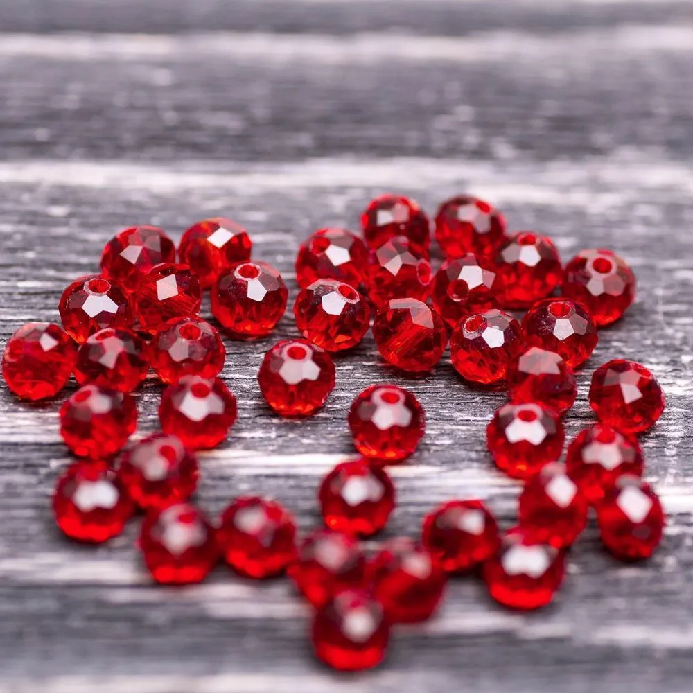 бусина, стекло абакус 6, граненая, цвет красный, 6х4 мм