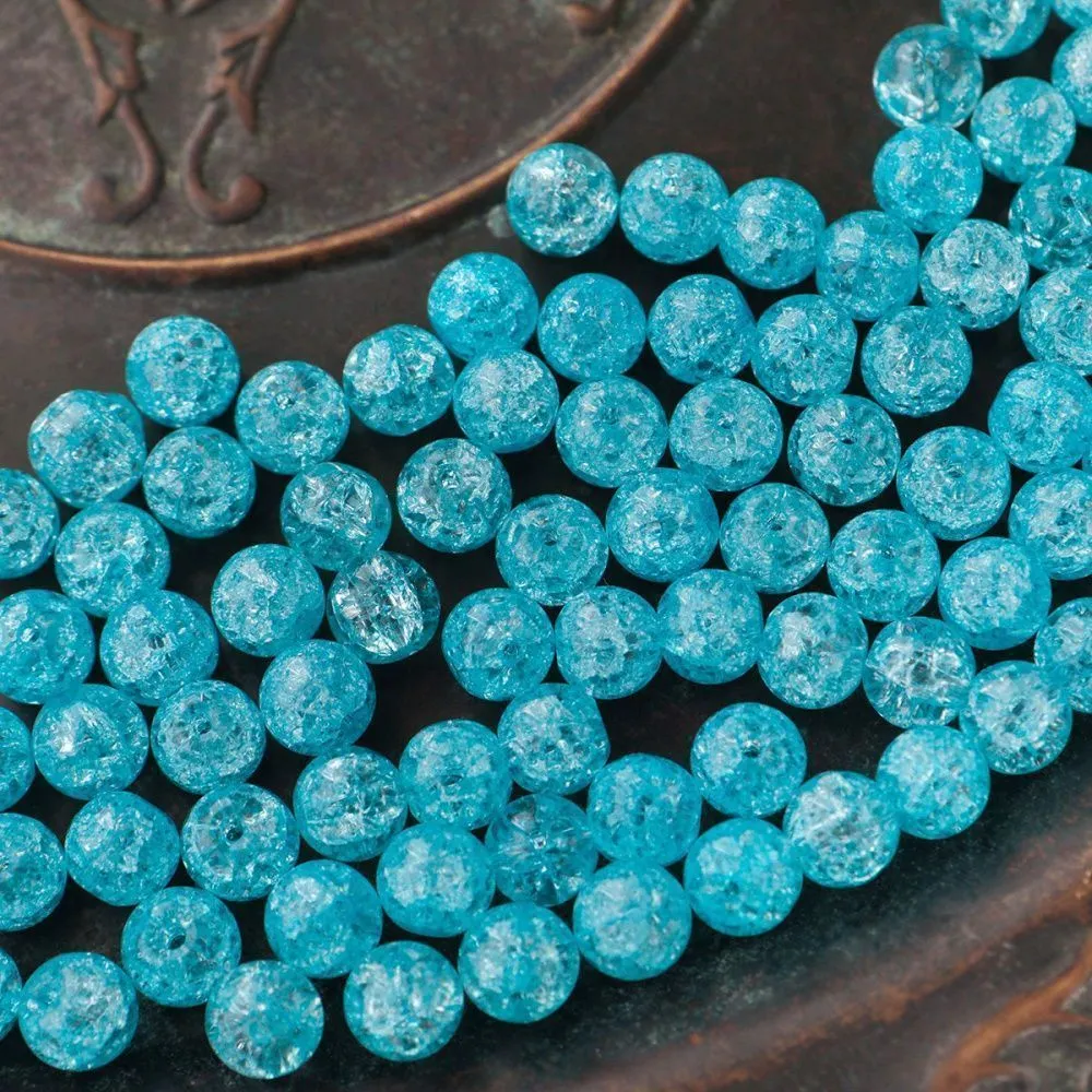 бусина, стекло "кракле", цвет светло-бирюзовый, 8 мм