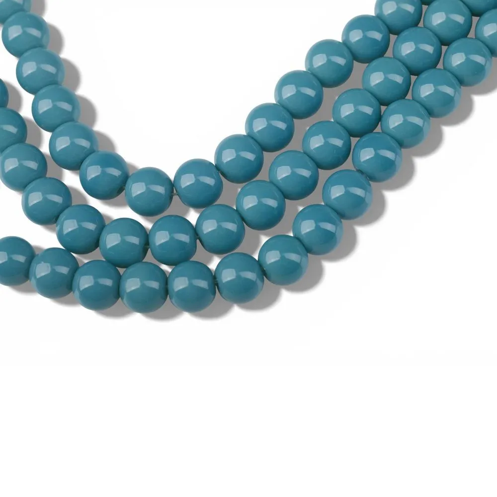 бусина, стекло 8, цвет темно-бирюзовый, 8 мм