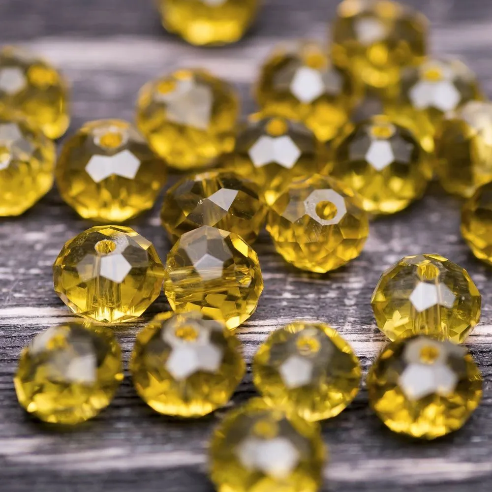 бусина, стекло абакус 8, граненая, цвет горчично-жёлтый, 8х6 мм