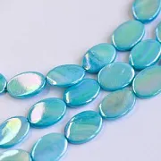 Бусина из ракушки, "Овал", цвет бирюзовый/радужный, 17-18x12.5x4-5 мм