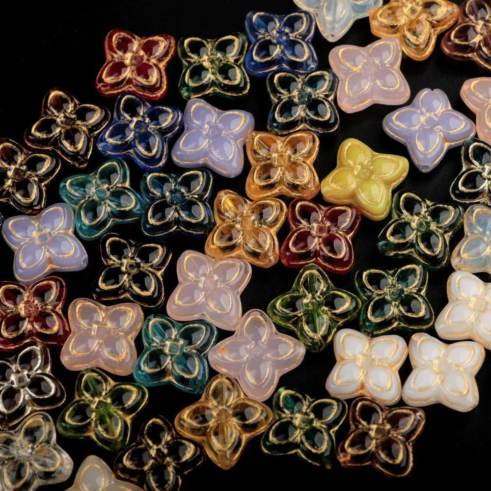 бусина "четырёхлистник-антик", стекло, цветовой микс, 17x17x6.5 мм