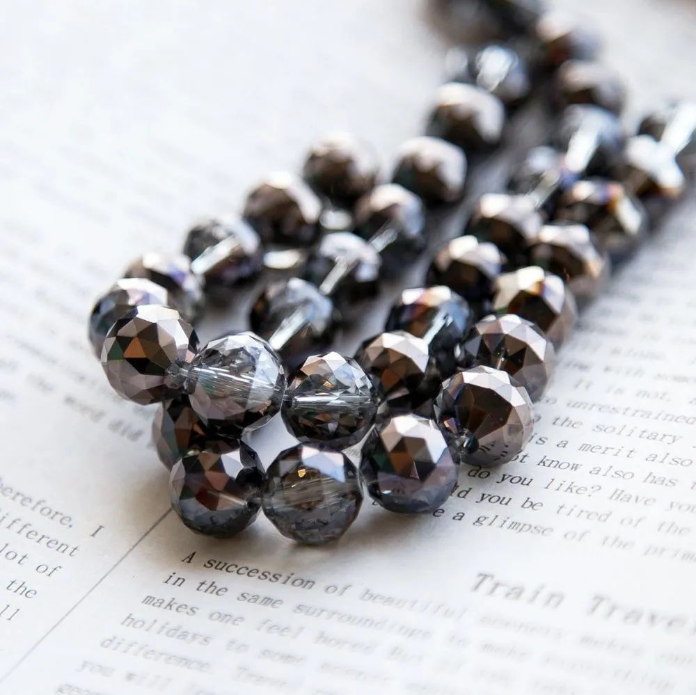бусина, стекло 14, граненая, цвет прозрачный гематитовый, 14 мм