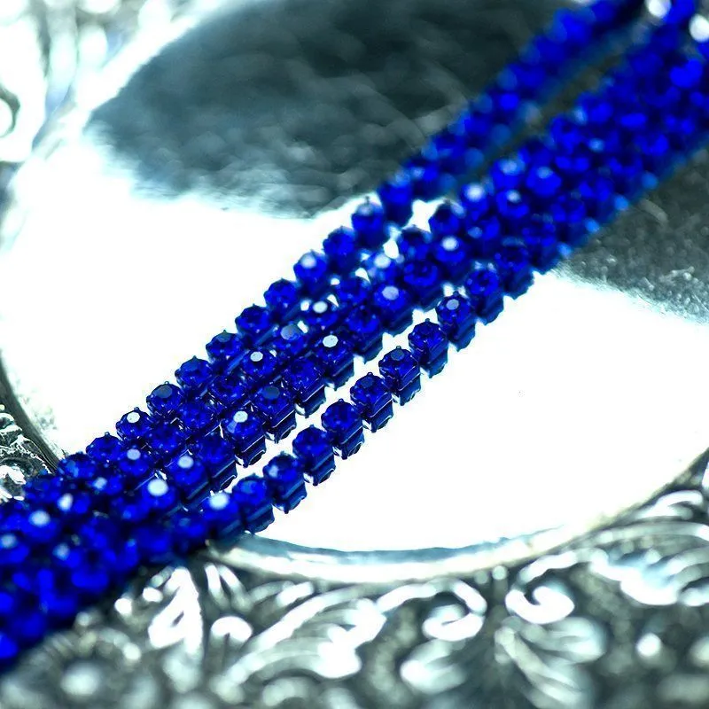 цепочка "стар", со стразами sapphire, цвет синий, 2.5 мм, стразовая лента