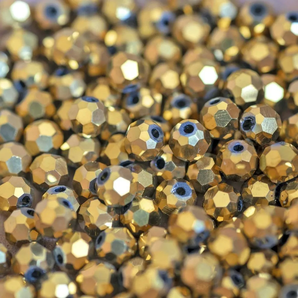 бусина, стекло 4, граненая, цвет золотой, 4 мм (уп.30+/-5 шт)