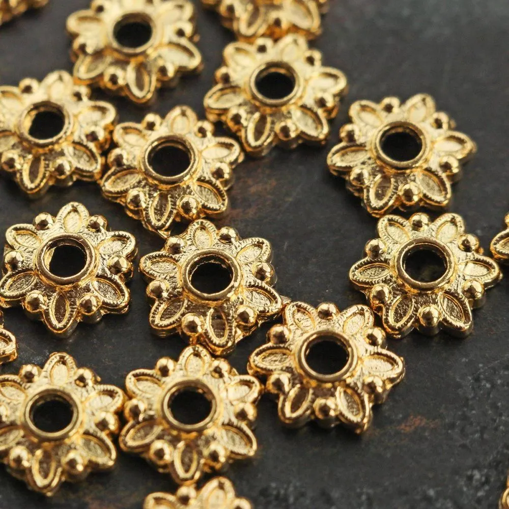 шапочка для бусин "лён", цвет золото, 7x7x2 мм