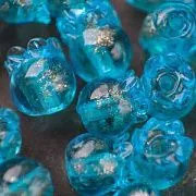 Бусина, Лэмпворк "Ландыш", стекло, цвет бирюзовый/золото, 9x8.5 мм