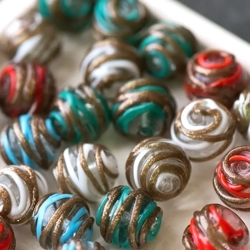 бусина, лэмпворк "серпантин", цветовой микс, 13-14 мм