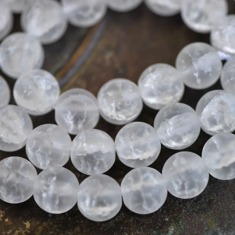 бусина, стекло "кракле", цвет прозрачный матовый, 10 мм